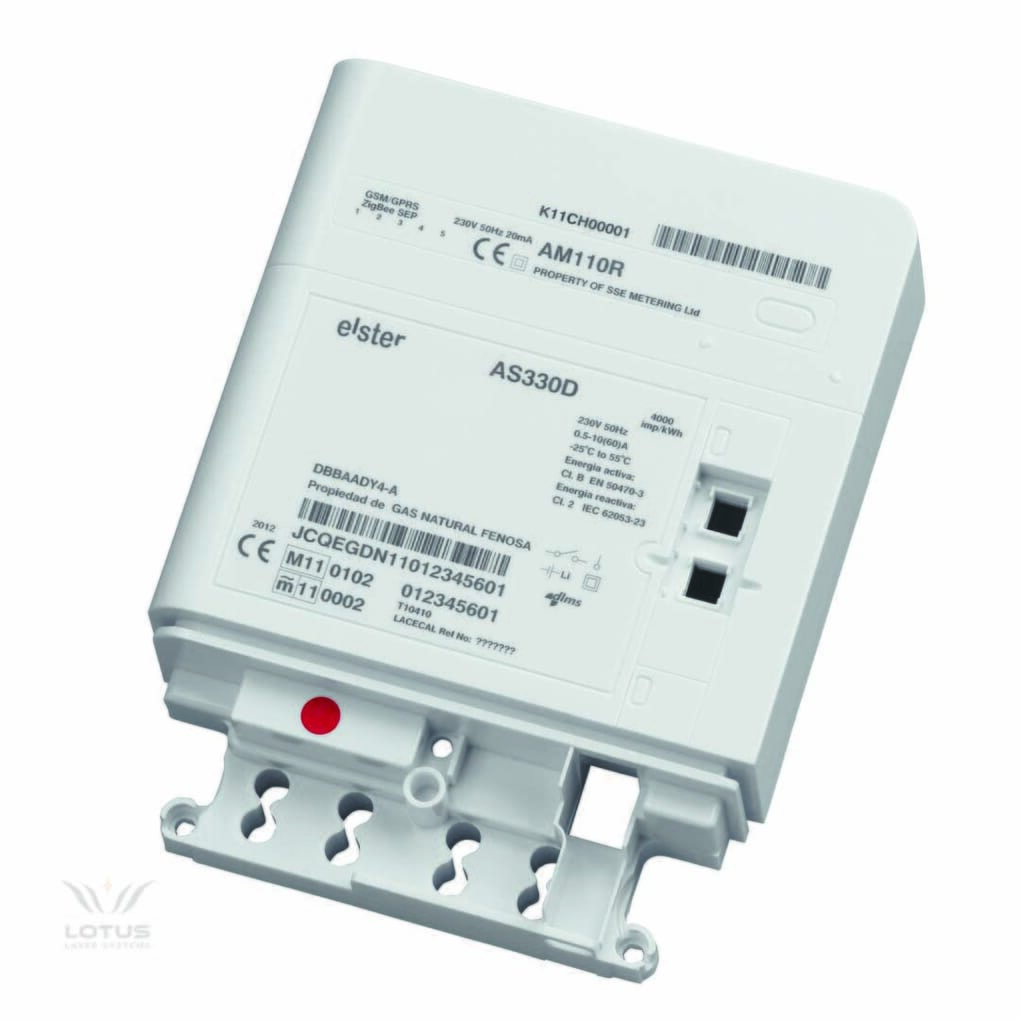 Lotus laser systems polycarbonate meter box on white - Märkning med fiberlaser